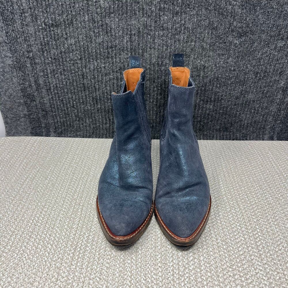 Coach Bowery Chelsea Boots Metallic Blue Leather Ankle Bootie Women’s 6.5 M - Picture 2 of 8